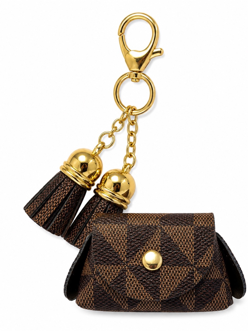 Elegant -Style Brown Tassel Keychain Charm with Gold Hardware